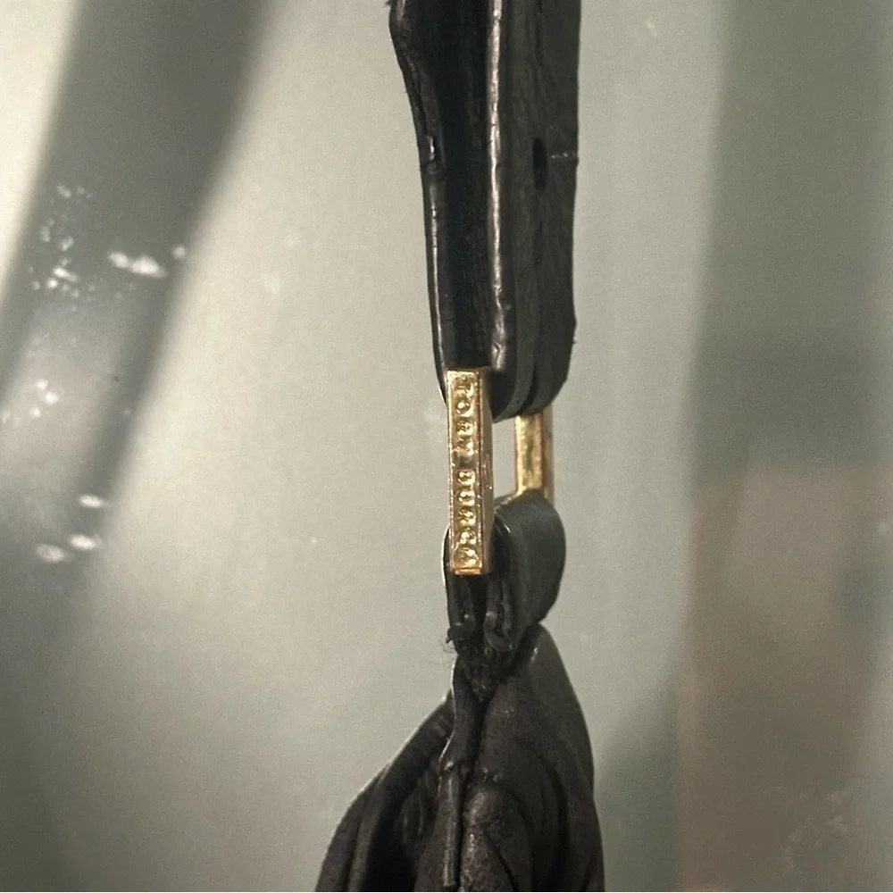 TORY BURCH Dena Black Glazed Distressed Leather Hobo Shoulder Bag